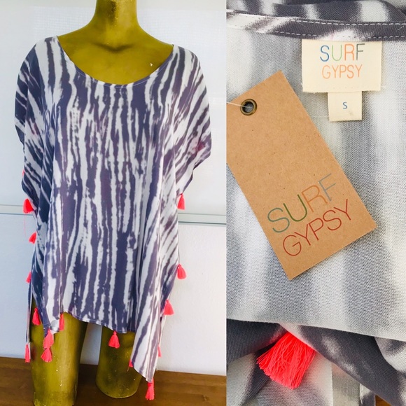 SURF GYPSY NWT Tasseled Boho SWIMSUIT COVER-UP Resort Cruise Dress Small - Picture 7 of 9